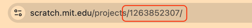 The Scratch address bar, with the project number highlighted
